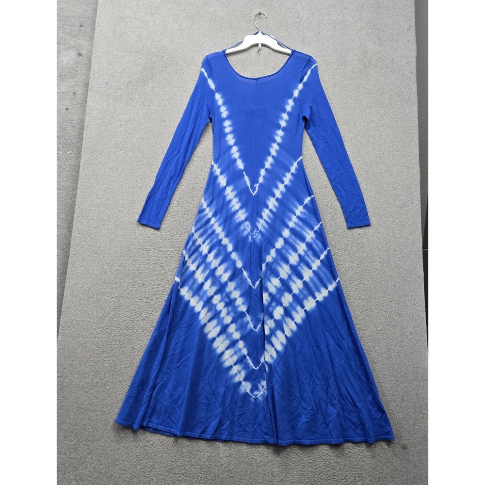 Zara Women Dress L Blue Tie Dye Maxi A Line Long Sleeve Pullover Casual NWT